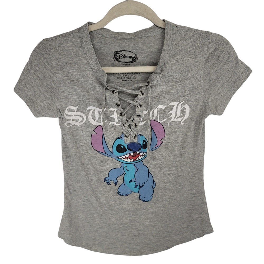 𝅺DISNEY Stitch Graphic Tee Lace Up Short Sleeve Size XS